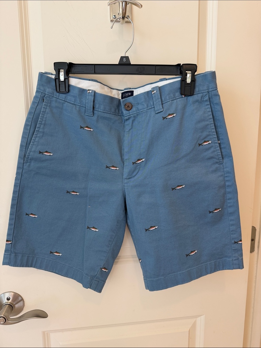 J. Crew Blue Embroidered Fish Flat Front Chino Shorts